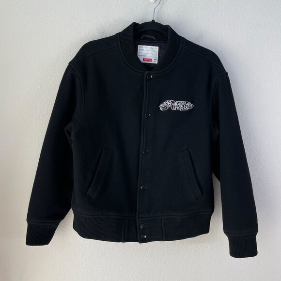 Supreme Adult Small Black Delta Logo Varsity Jacket Wool Streetwear